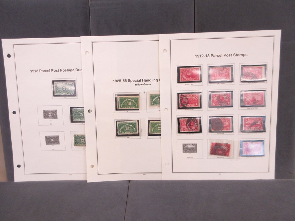 (3) Album pages of 1912-13 Parcel Post Stamps, 1925-1955 Special Handling stamps, and 1913 Parcel Post stamps