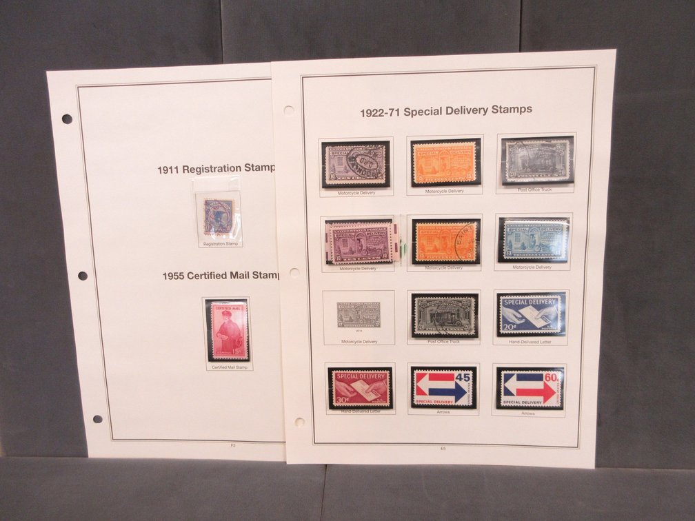 (2) Album pages of 1922-71 Special Delivery, 1911 Registration, and 1955 Certified Mail stamps