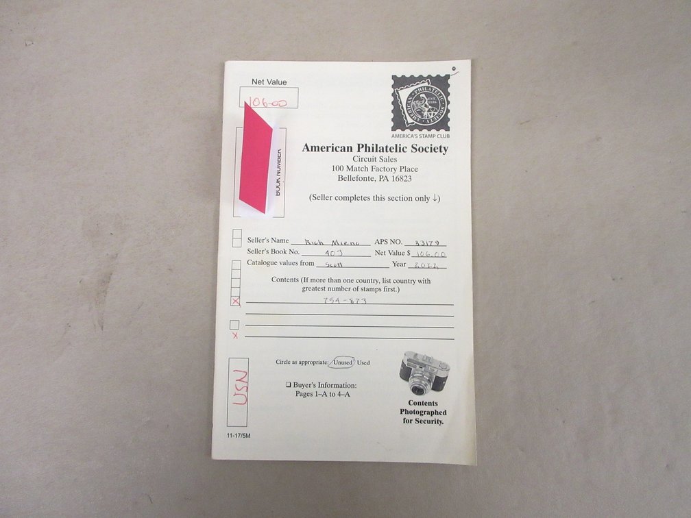 American Philatelic Society Circuit Sales book