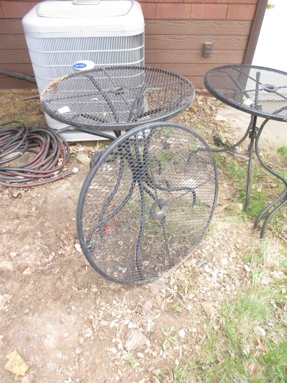 (2) Black metal patio tables