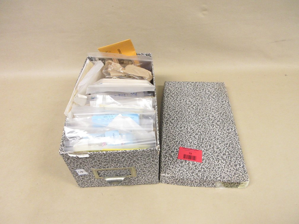 File box of stamp collectibles