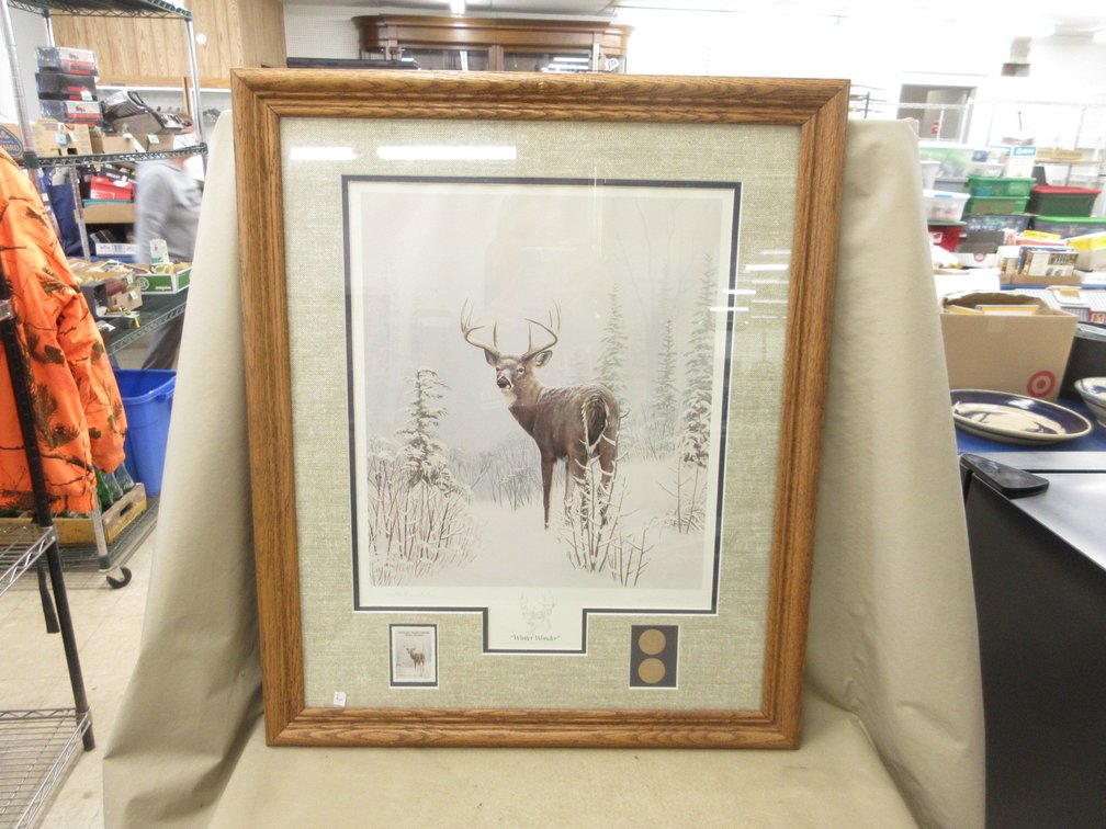 Framed and signed Collector Edition Leo Stans "Winter Wonder" deer print