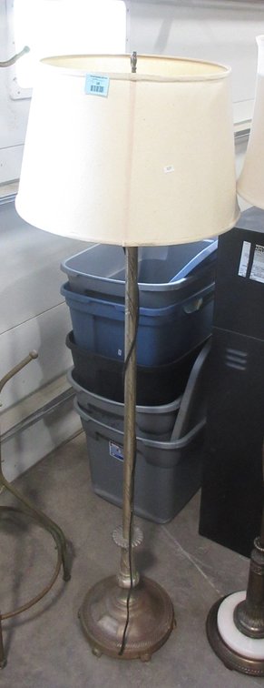 Cast metal floor lamp with barrel shade