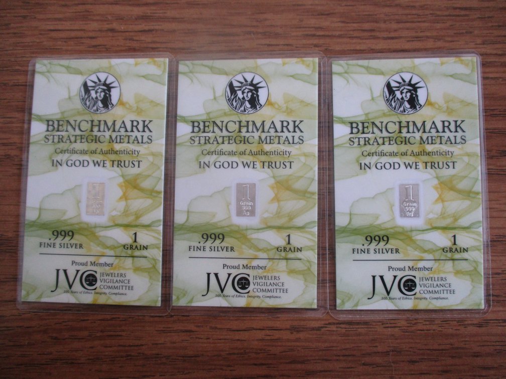 (3) 1 grain .999 fine silver ingots