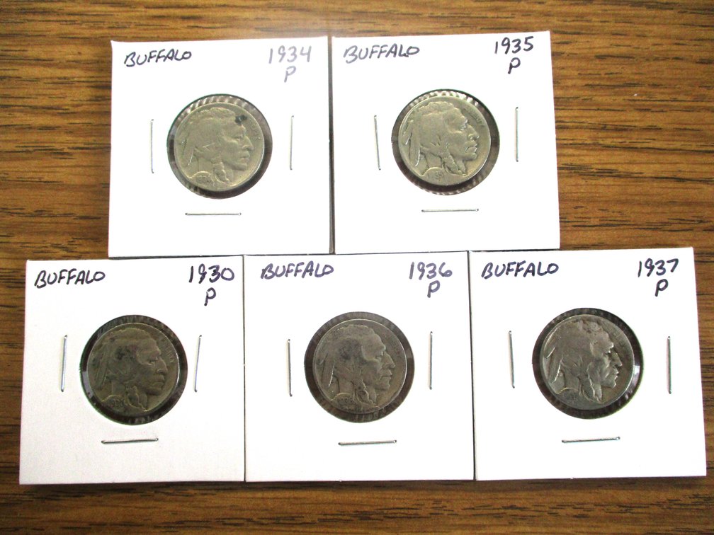 (5) Buffalo nickels