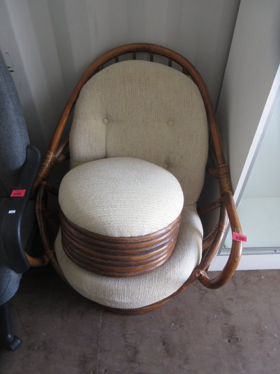 Vintage rattan chair with footstool