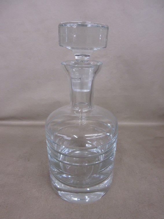Vintage Polish decanter with horizontal  ribbed design with stopper