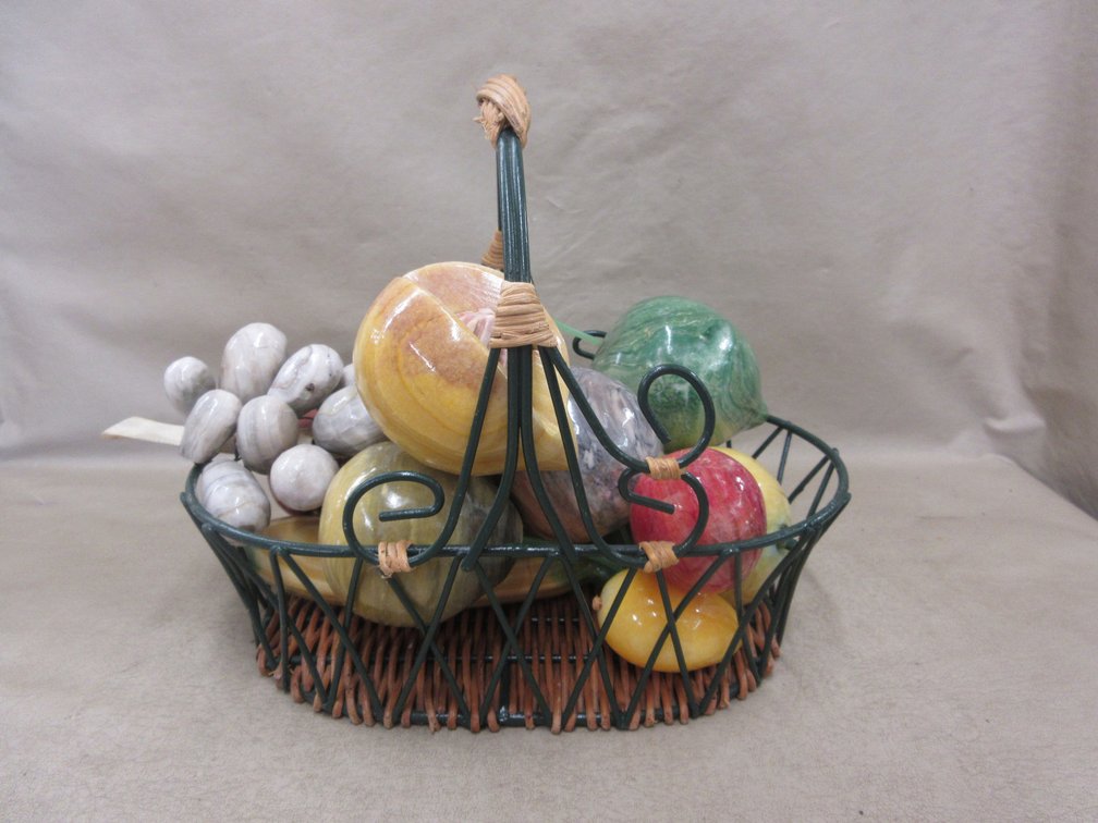 Metal basket with contents