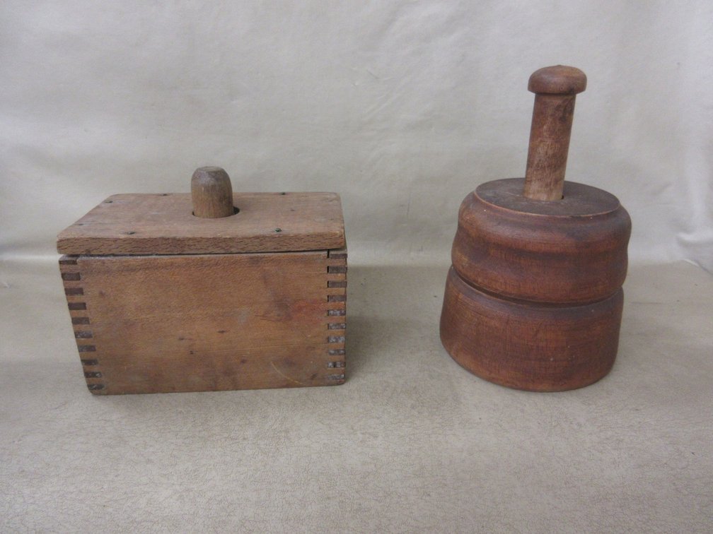(2) Vintage wooden butter presses