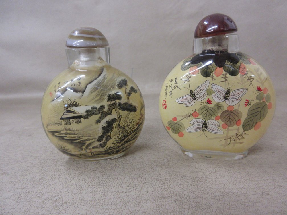(2) Vintage Oriental theme glass bottles with stopper