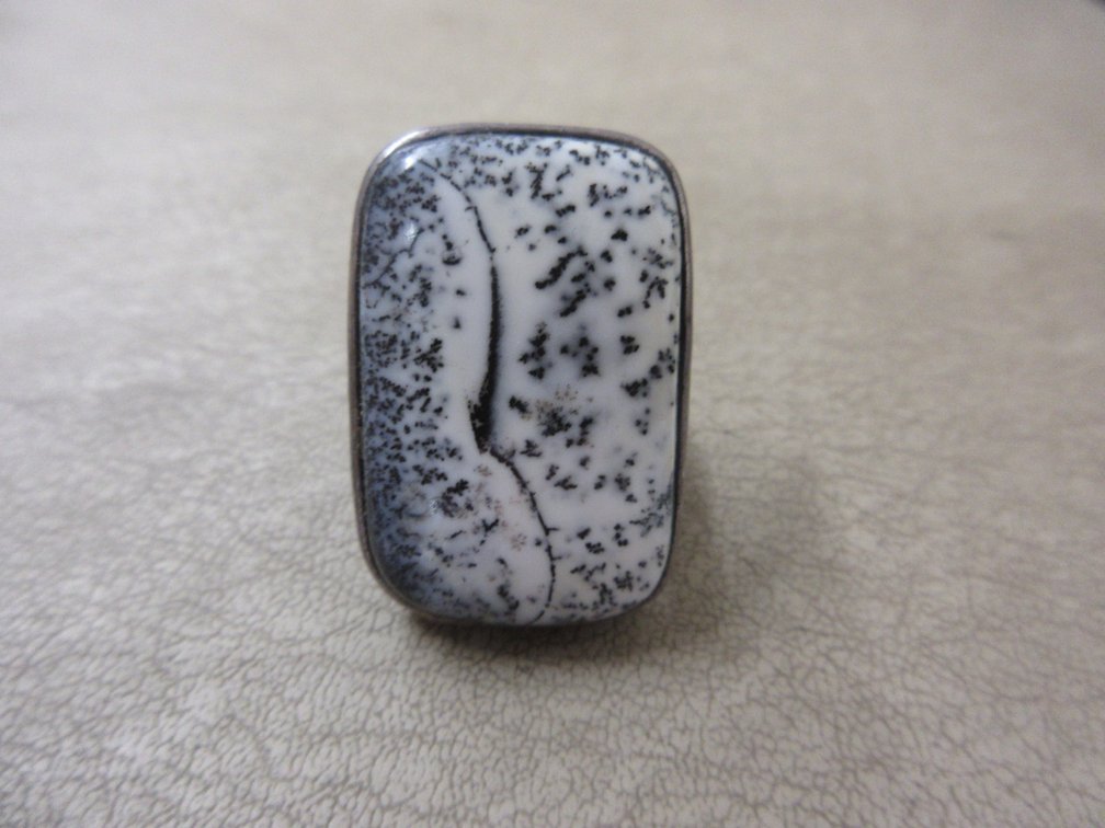 .925 Sterling signed dendritic opal ring