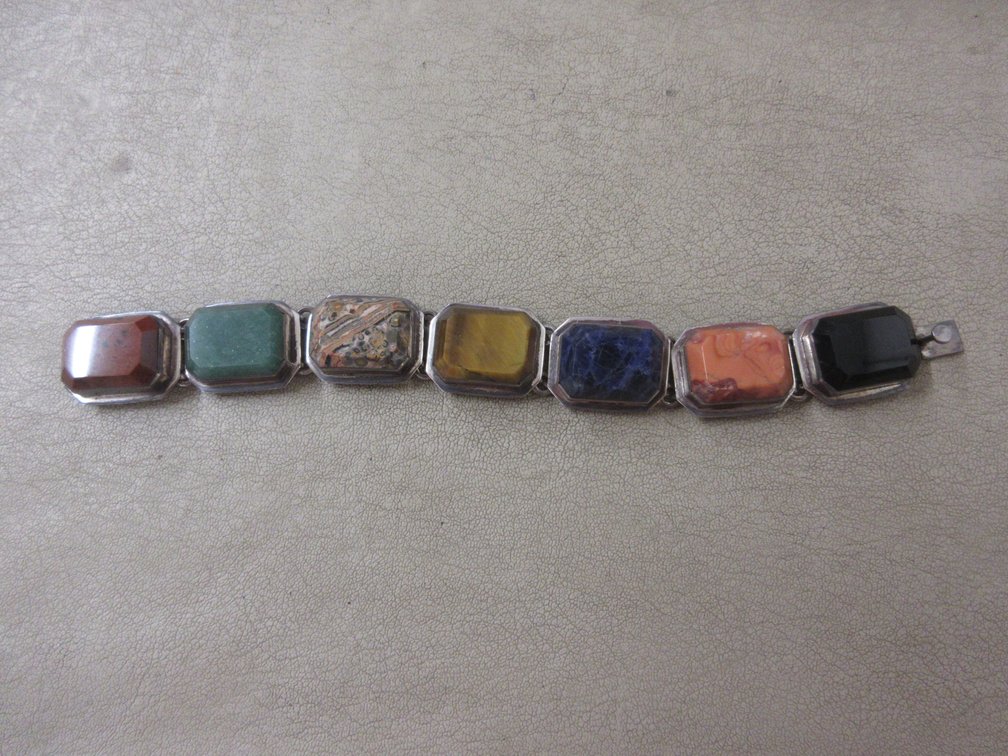 .925 Mexico sterling silver and assorted cabochon heavy bracelet