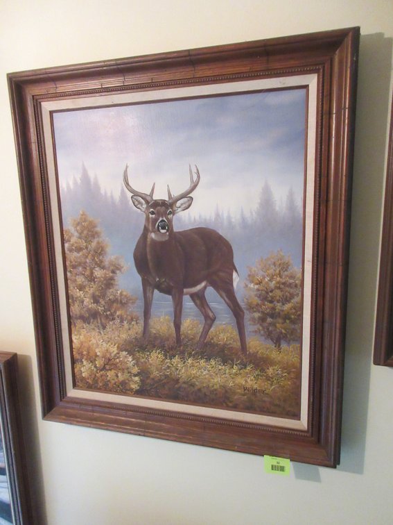 Wilder signed deer painting on canvas in frame