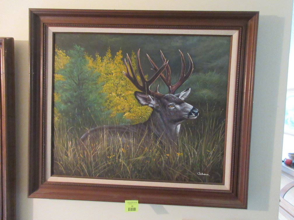 Johnson signed deer painting on canvas in frame