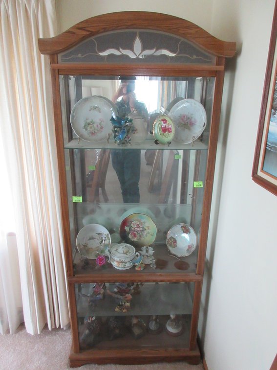Lighted curio cabinet with side doors (remove after 2pm)
