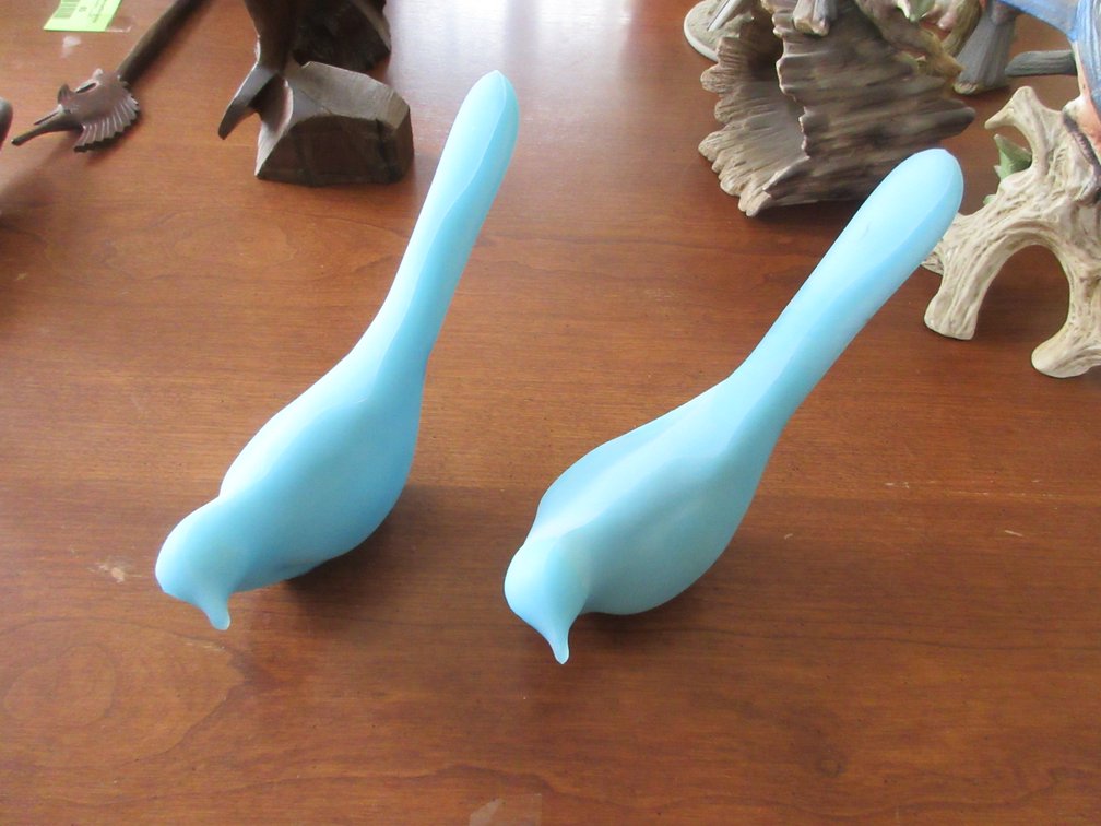 (2) Fenton blue glass birds