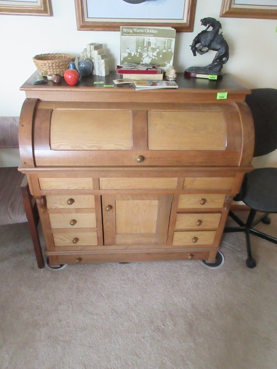 Antique roll top cabinet with contents