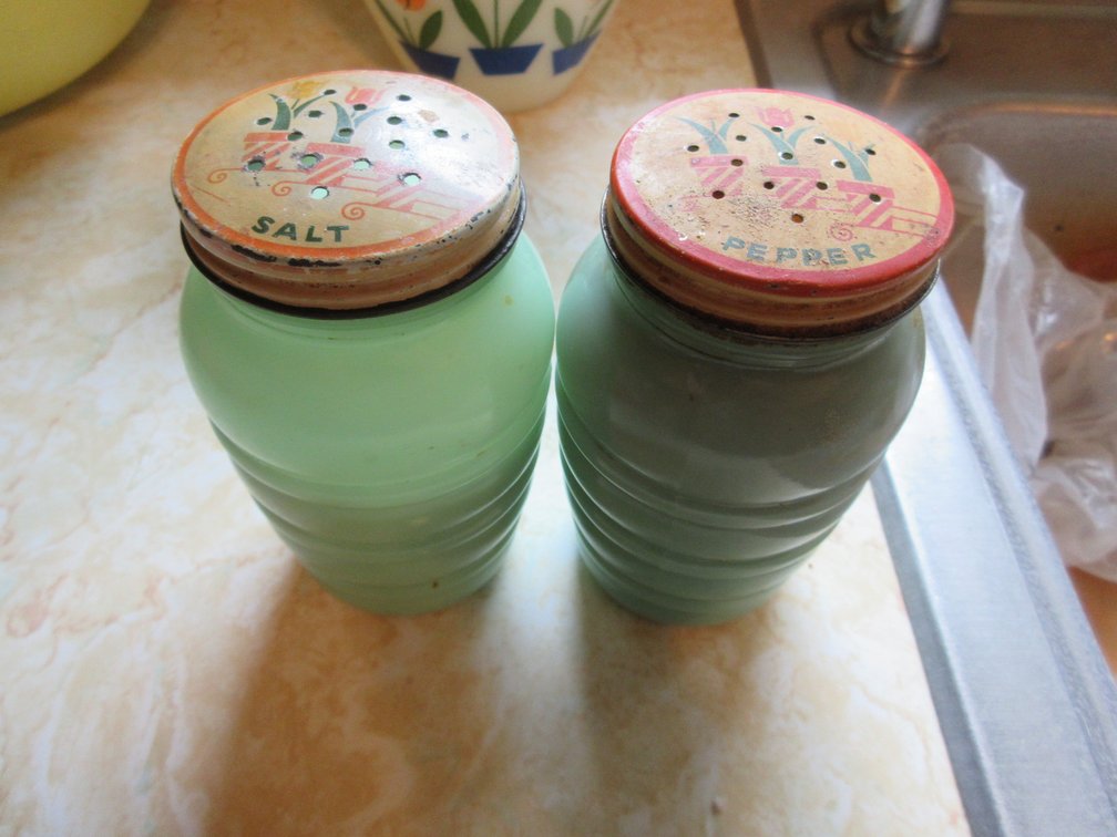 Pair of Jadeite salt and pepper shakers