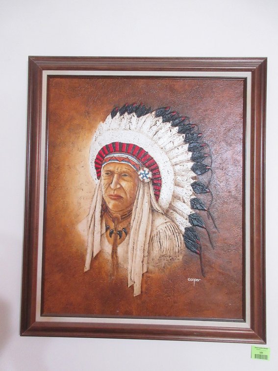 Cooper signed Native American painting on canvas