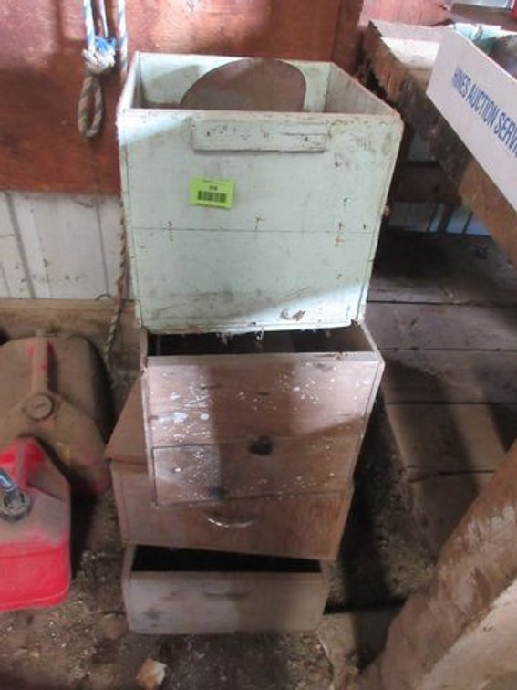 Group of wood crates and scoop