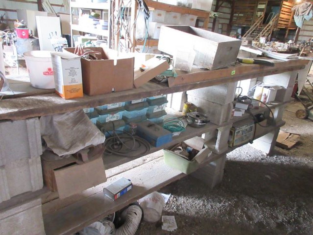 Group on homemade shelving