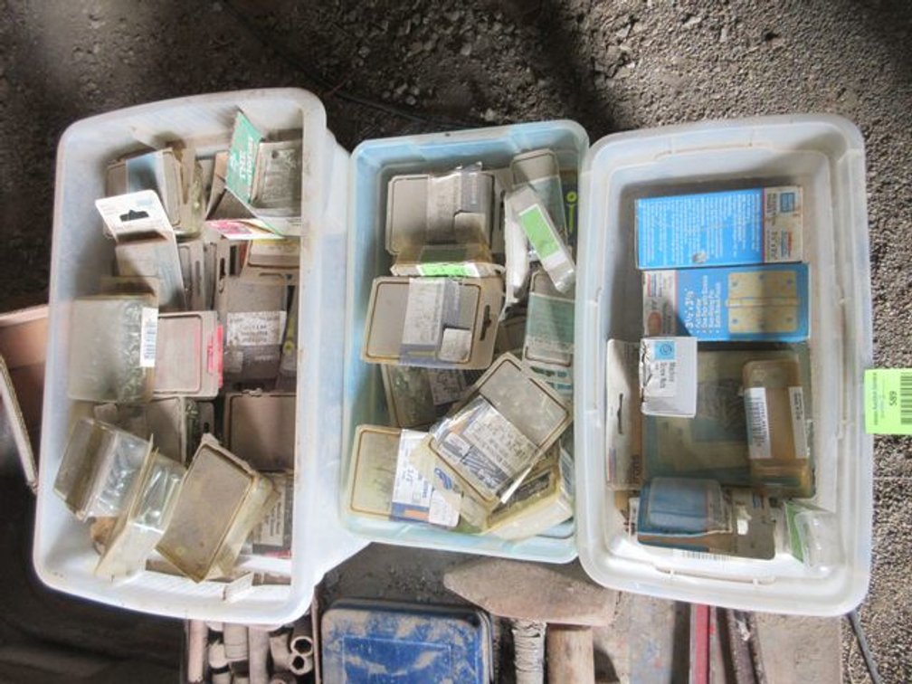 (3) Plastic totes of hardware