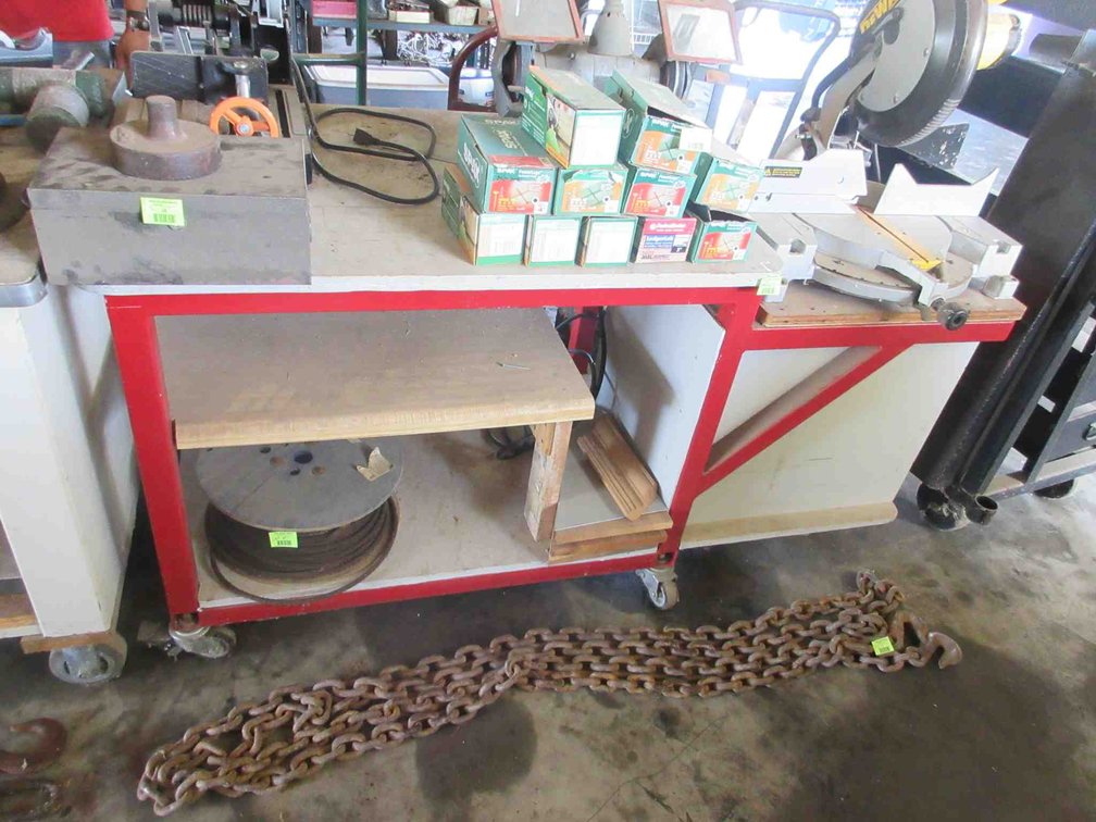 Rolling metal and wood workbench