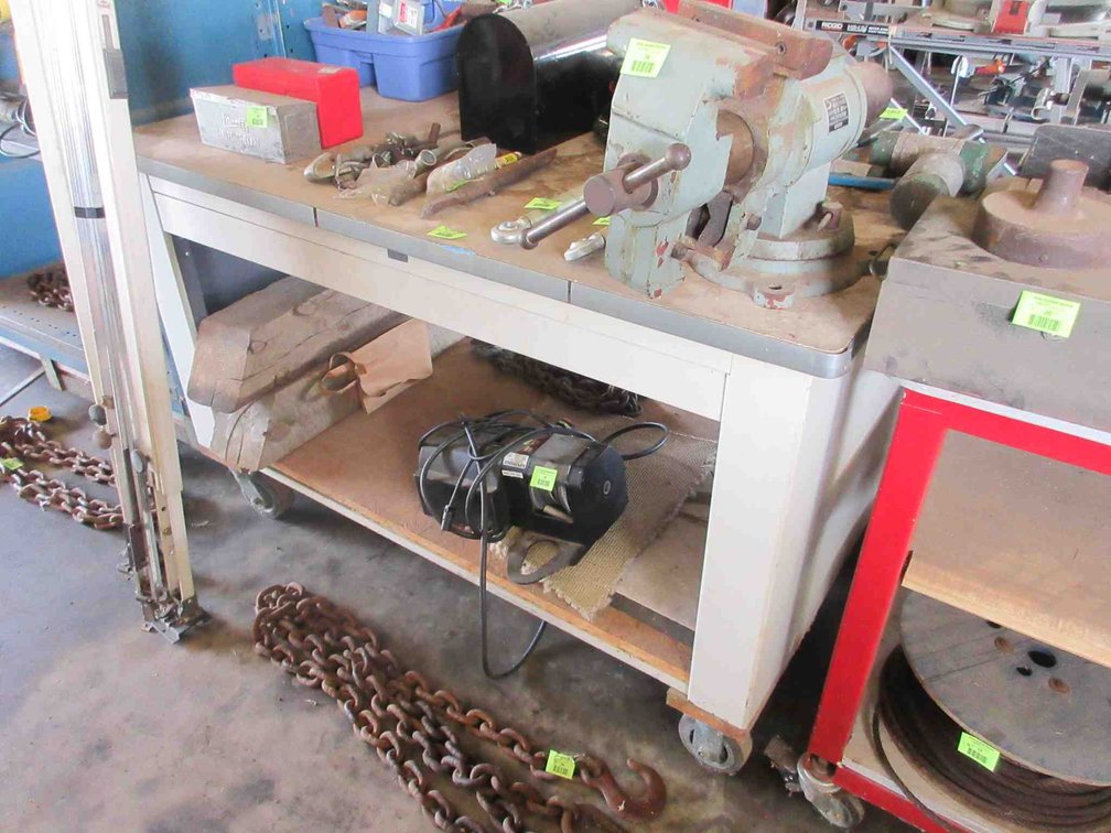 Rolling metal and wood workbench