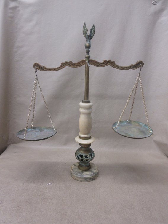 Brass and caramel glass balance scale
