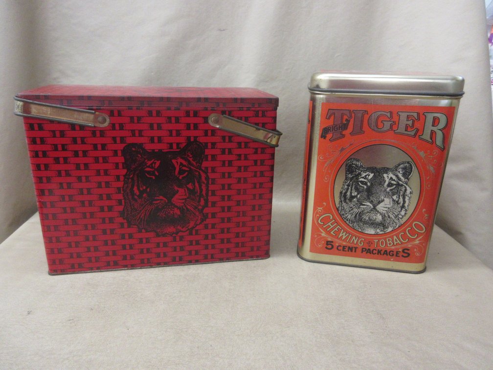 (2) Large Tiger Tobacco tins
