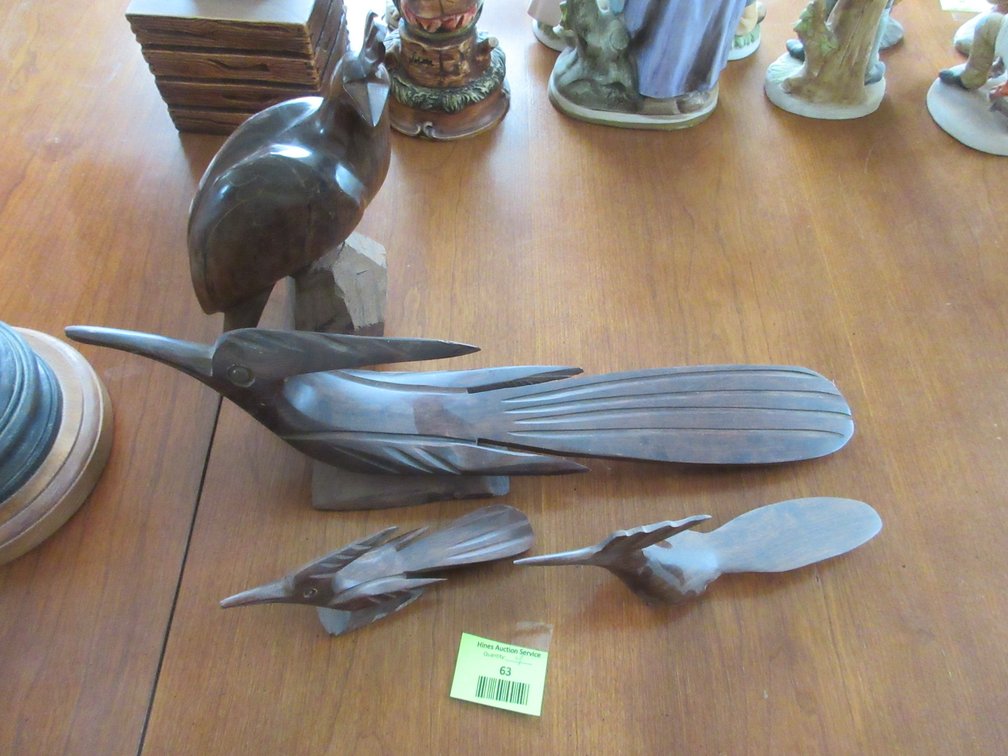 (4) Wood carved bird figurines