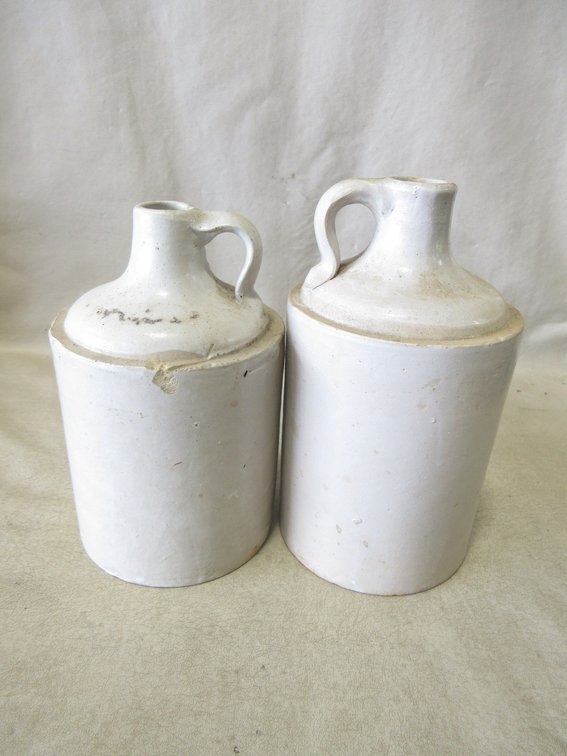 (2) Unmarked small stoneware shoulder jugs
