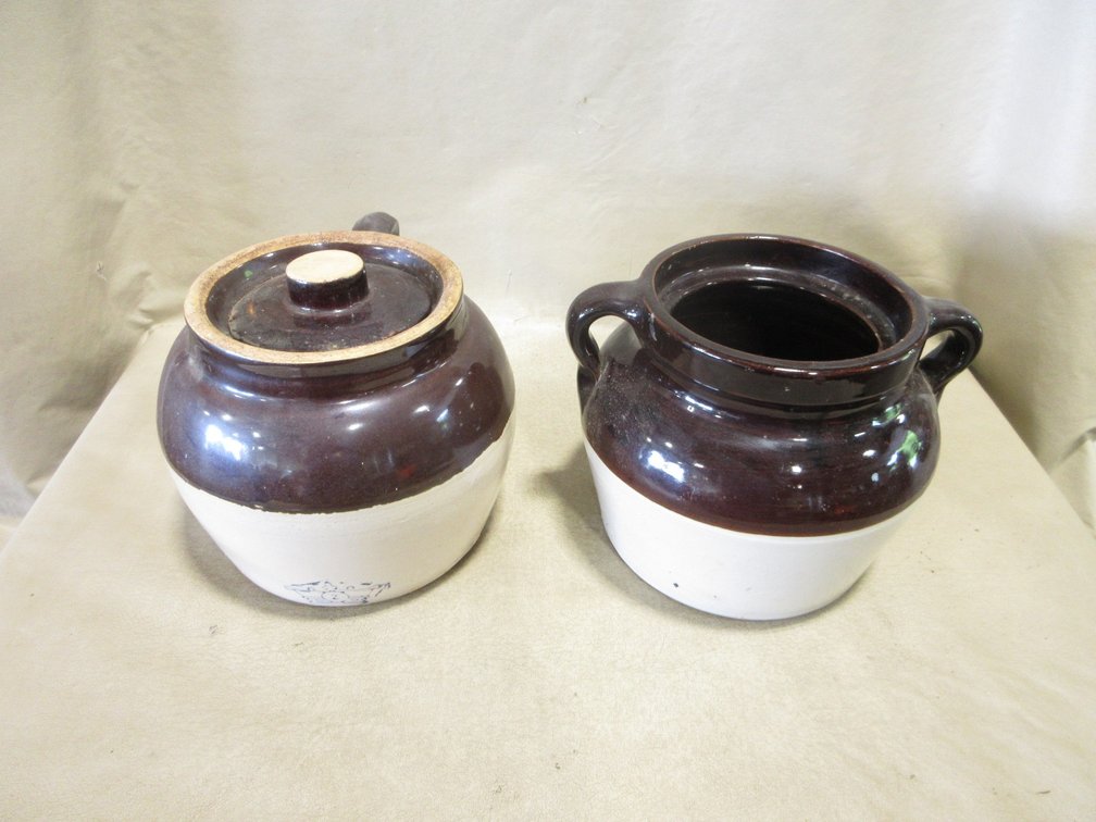(2) Stoneware bean pots