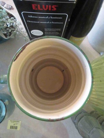 Image for Tan and green enamelware teapot
