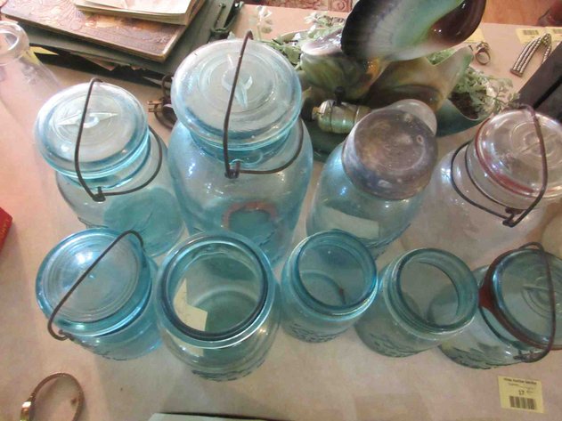 Image for Group of blue and clear canning jars