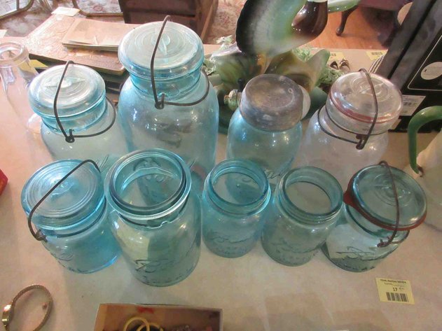 Image for Group of blue and clear canning jars