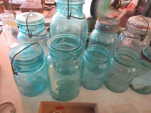 Image for Group of blue and clear canning jars