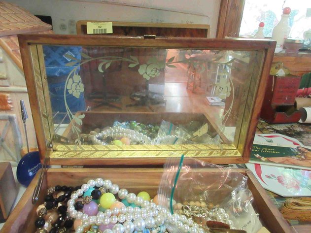 Image for Wood jewelry box with contents