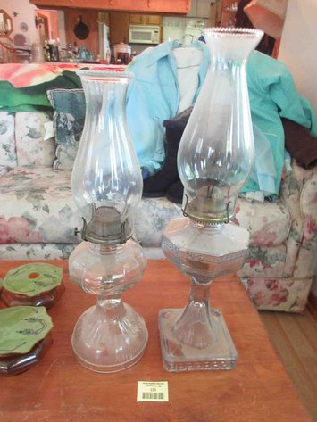 Image for (2) Vintage kerosene lamps with chimneys
