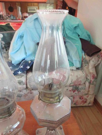 Image for (2) Vintage kerosene lamps with chimneys