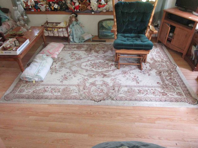 Image for Vintage wood coffee table and area rug