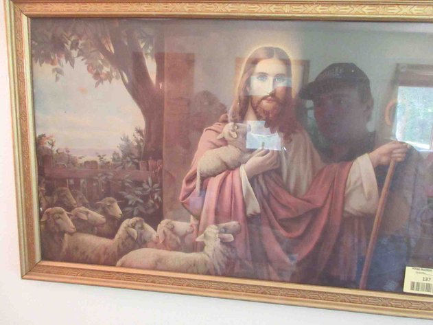 Image for Vintage Jesus and lambs print in frame
