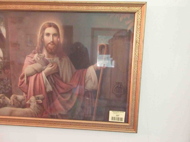 Image for Vintage Jesus and lambs print in frame