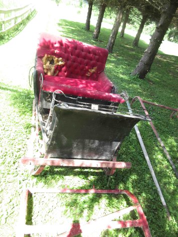 Image for Antique cutter sleigh with single horse pole and bells
