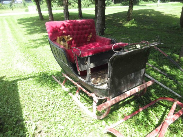 Image for Antique cutter sleigh with single horse pole and bells