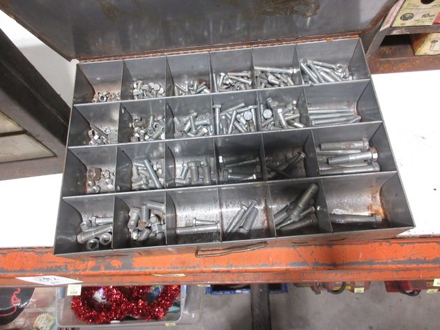 Image for (3) Steel organizers with contents of bolts, screws, brass, washers, and more