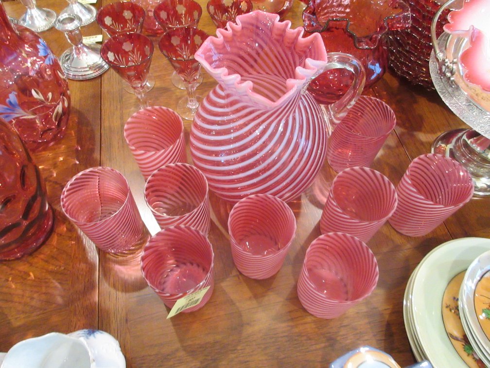 Cranberry swirl pitcher and tumbler set