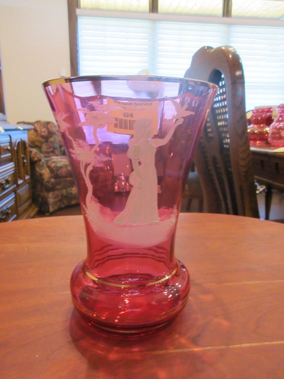 Mary Gregory cranberry vase