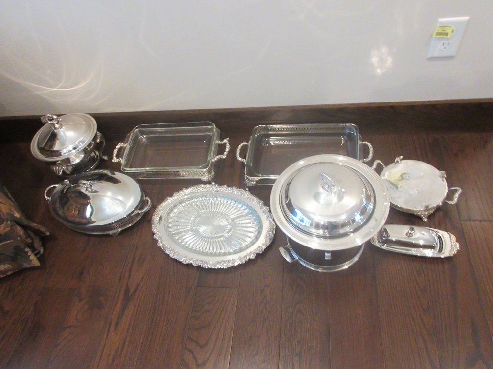 Group of silver plate serving dishes