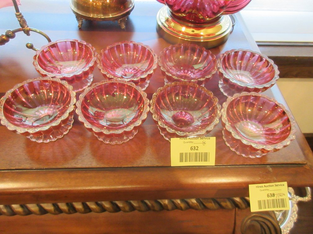 (8) Cranberry footed bowls